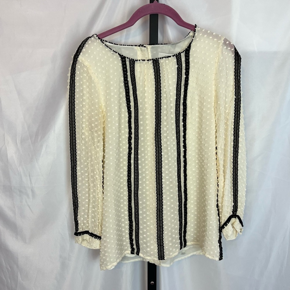 J. Crew Lace Trim Swiss Dot Blouse Silk Blend, size 0